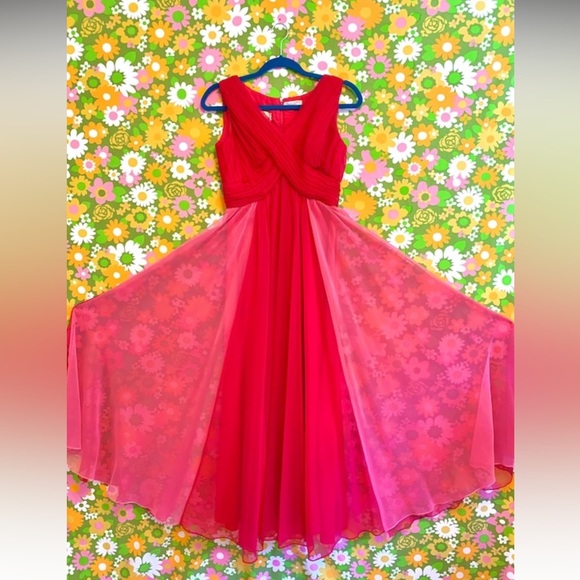 XS/S| 60s “Jack Bryan” Chiffon Multi Colored Pink Prom Formal Gown - Picture 4 of 7